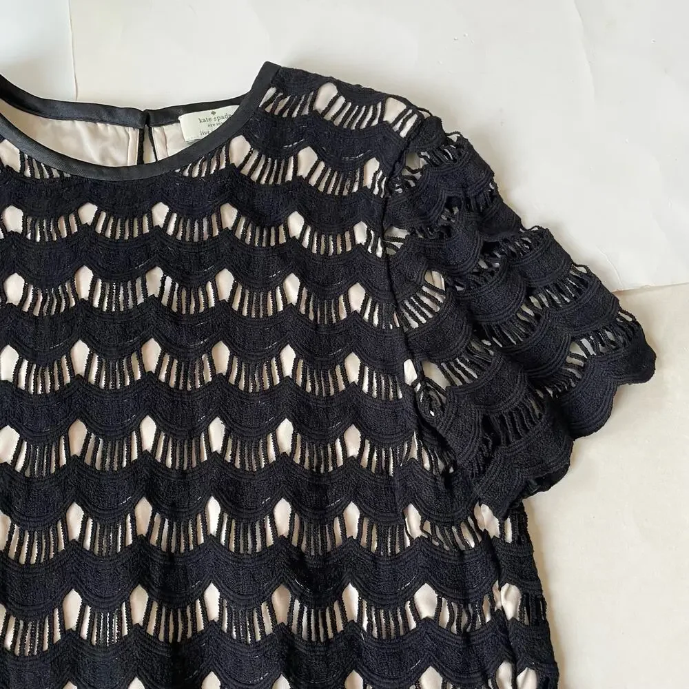 Kate Spade Scallop Crochet Lace Top Blouse Black Lined S $268